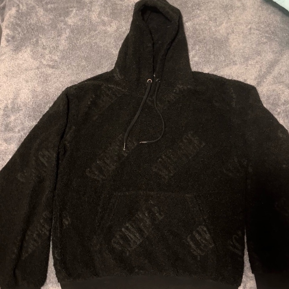 Black Scarface Allover Embroidered Fluffy Hoodie- Size Medium